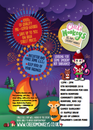  Romford  Cheeki Monkeys Baby Childrens Market Bonfire 