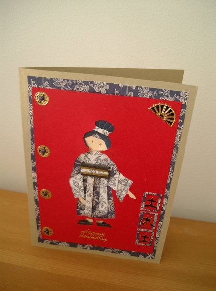 Handmade Birthday Card-Oriental Theme (Japanese Lady in Kimono Dress